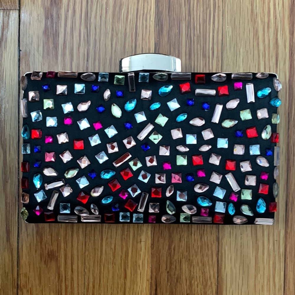 Black & Multi Colored Stones Minaudiere